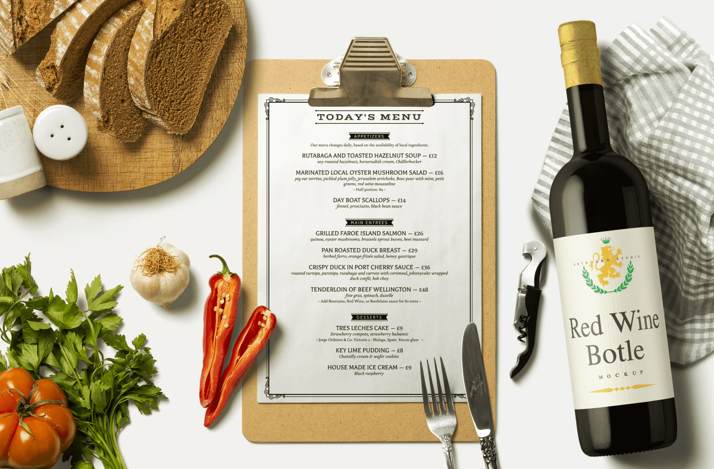 ✓ free for commercial use ✓ high quality images. Restaurant Menu And Wine Mockup Scene