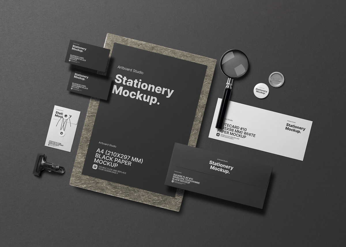 Here's the best free stationery mockups such as branding mockup, folder mockup, letterhead mockup, branding identity mockup, identity mockup, . Black Stationery Mockup Template