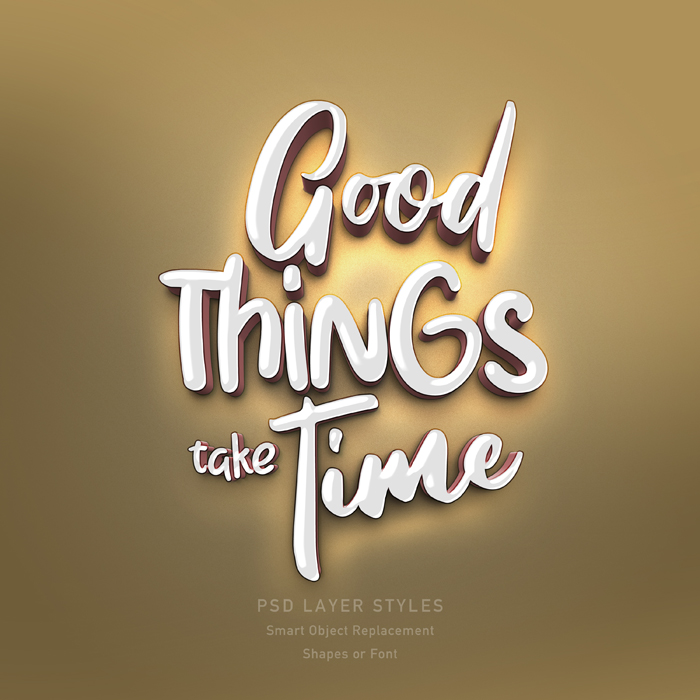 You can use it on simple text, shapes and vector logo. Good Things Take Time 3d Text Style Psd Mockup Free Download