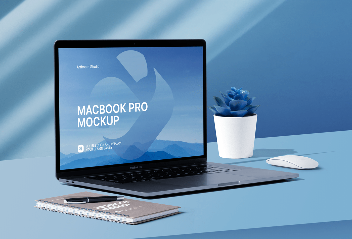 Mockuper, the free mockups generator to create custom images to show your awesome works Macbook Pro Workspace Mockup Scene